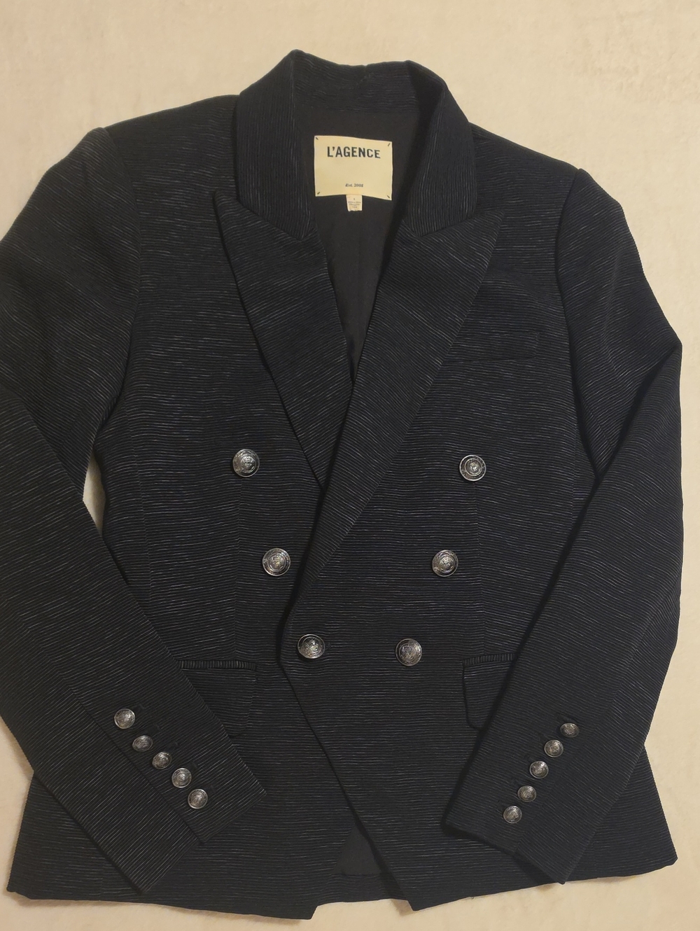 L'AGENCE Size 4 Black Double-Breasted Tailored Blazer